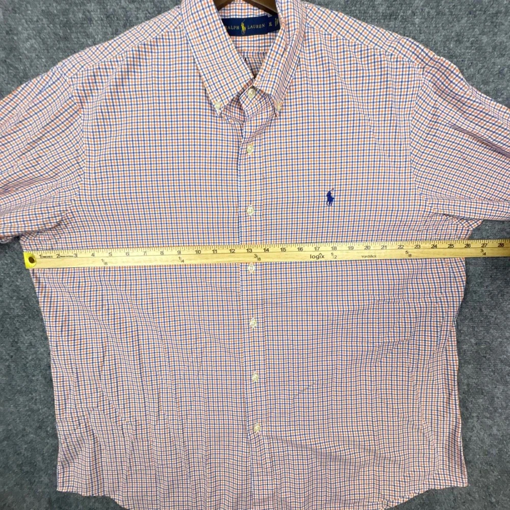 Ralph Lauren Button Down Mens XL Orange Blue Check Long Sleeve Cotton Shirt 0400